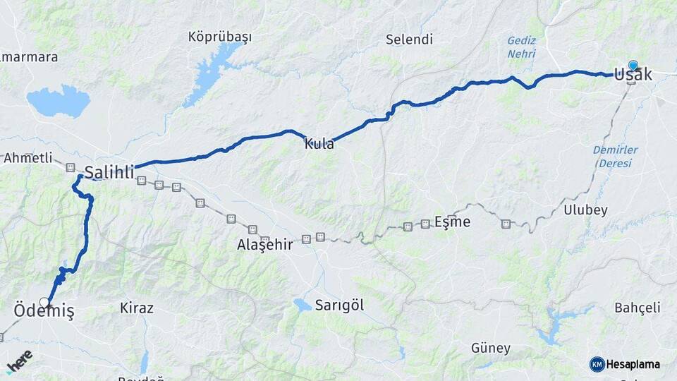 Uşak Ödemiş İzmir Arası Kaç Km - Yol Haritası