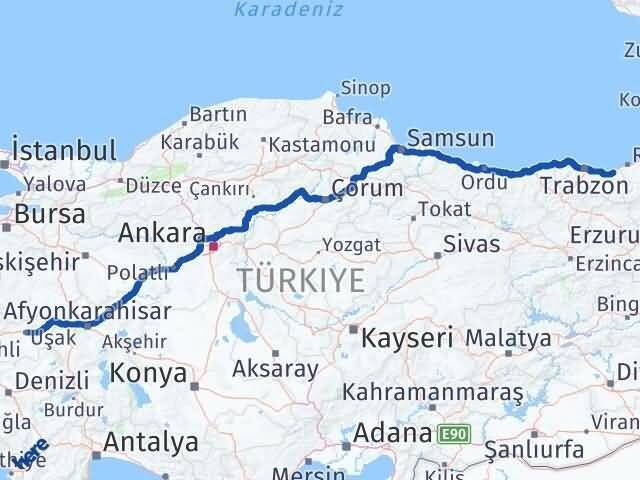 Uşak Of Trabzon Arası Kaç Km - Yol Haritası