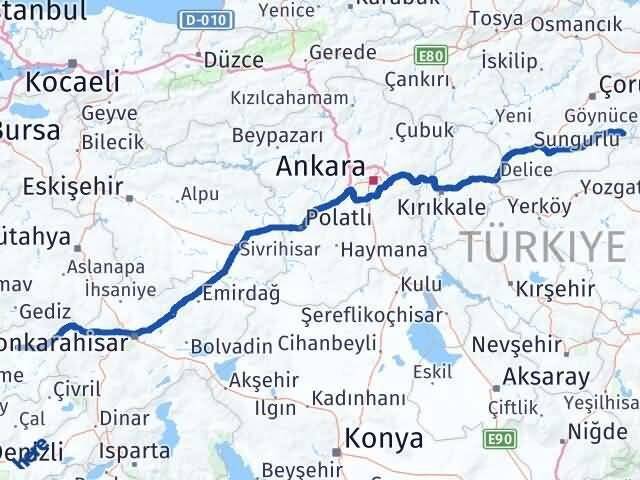 Uşak Ortaköy Çorum Arası Kaç Km - Yol Haritası
