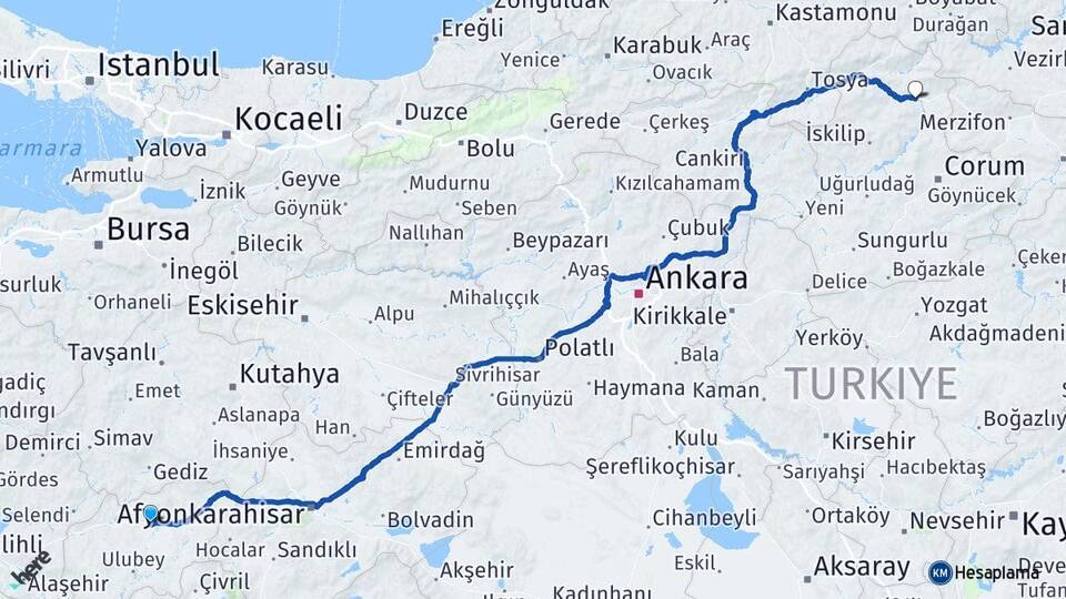 Uşak Osmancık Çorum Arası Kaç Km - Yol Haritası