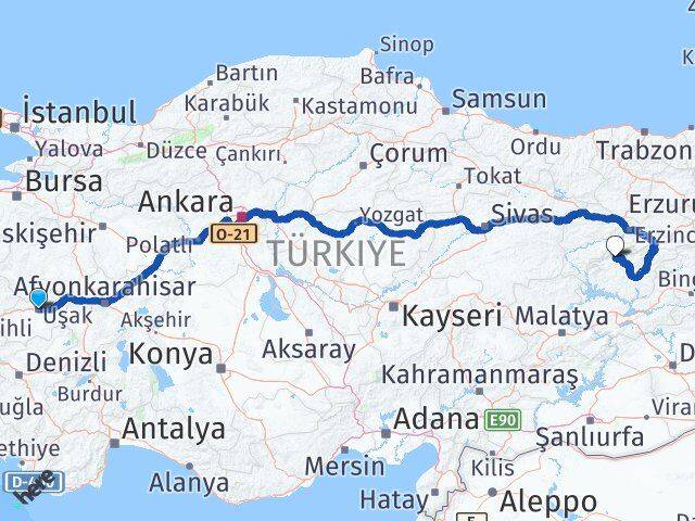 Uşak Ovacık Tunceli Arası Kaç Km - Yol Haritası
