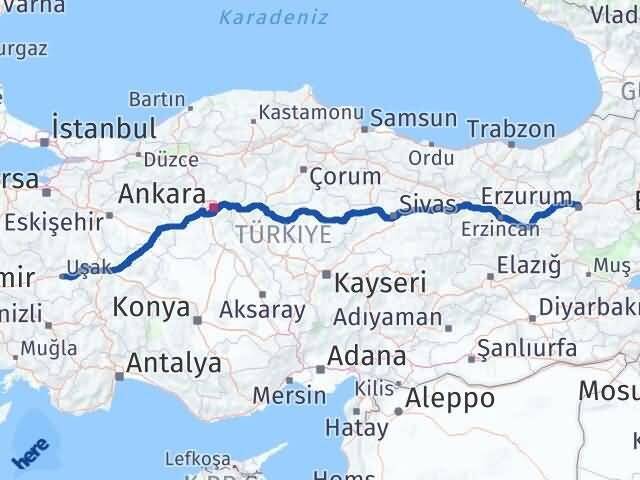 Uşak Palandöken Erzurum Arası Kaç Km - Yol Haritası