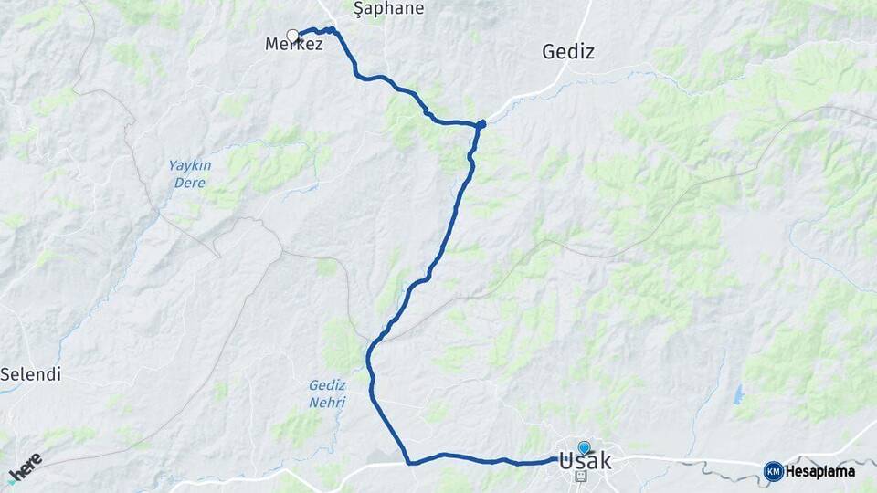 Uşak Pazarlar Kütahya Arası Kaç Km - Yol Haritası