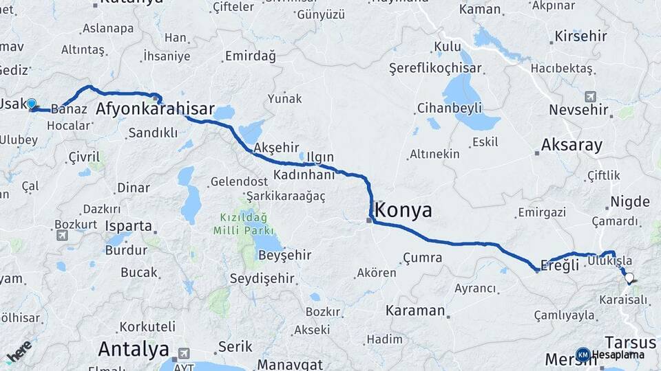 Uşak Pozantı Adana Arası Kaç Km - Yol Haritası