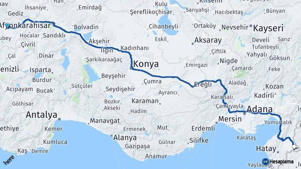 Uşak Reyhanlı Hatay Arası Kaç Km - Yol Haritası