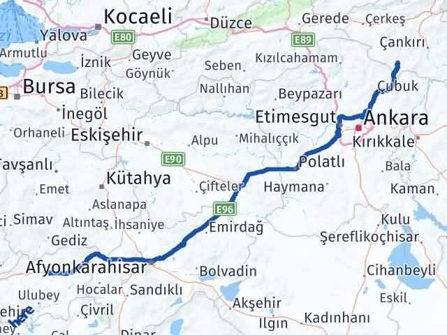 Uşak Şabanözü Çankırı Arası Kaç Km - Yol Haritası