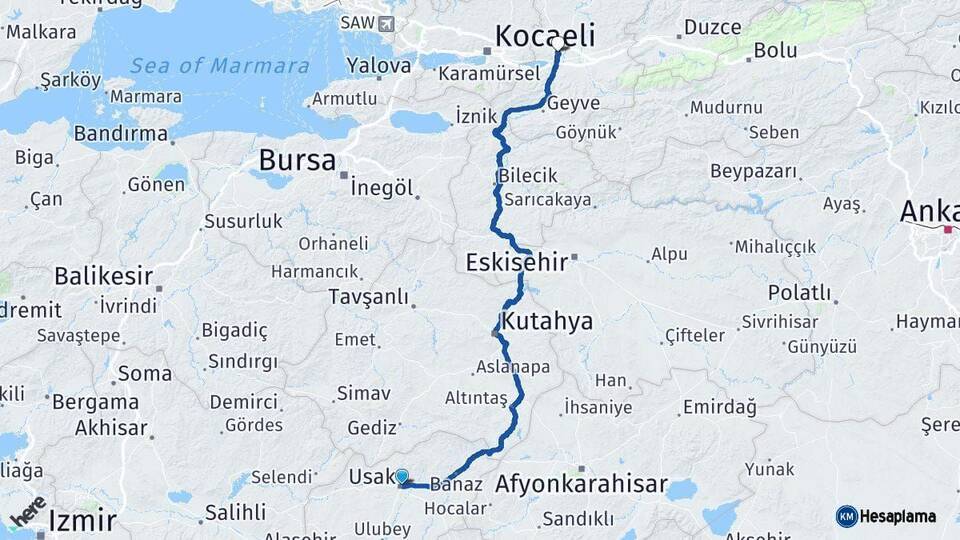 Uşak Sakarya Arası Kaç Km - Yol Haritası