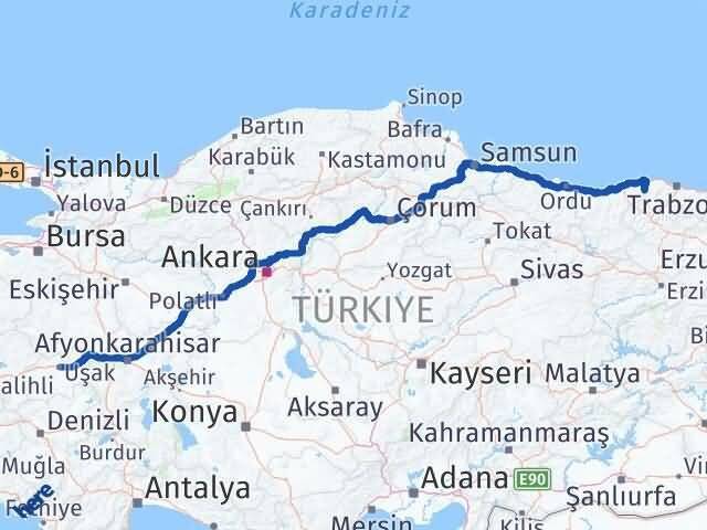 Uşak Şalpazarı Trabzon Arası Kaç Km - Yol Haritası