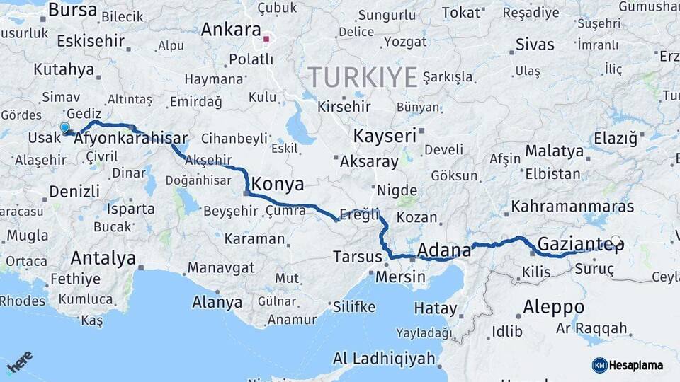 Uşak Şanlıurfa Arası Kaç Km - Yol Haritası