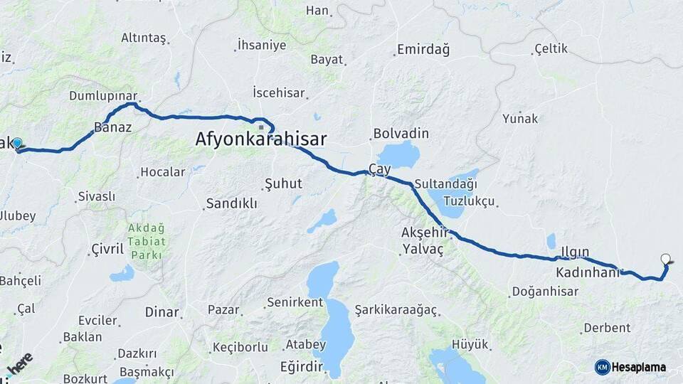 Uşak Sarayönü Konya Arası Kaç Km - Yol Haritası