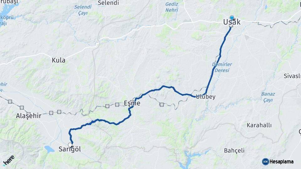 Uşak Sarıgöl Manisa Arası Kaç Km - Yol Haritası