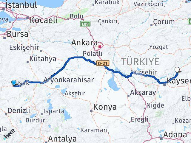 Uşak Sarıoğlan Kayseri Arası Kaç Km - Yol Haritası