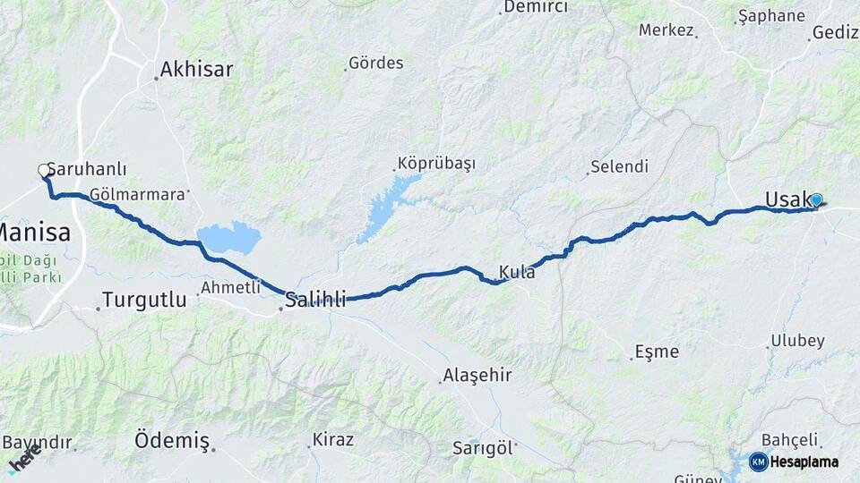 Uşak Saruhanlı Manisa Arası Kaç Km - Yol Haritası
