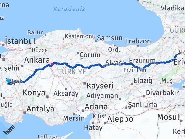 Uşak Selim Kars Arası Kaç Km - Yol Haritası