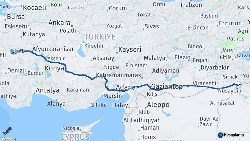 Uşak Silopi Şırnak Arası Kaç Km - Yol Haritası