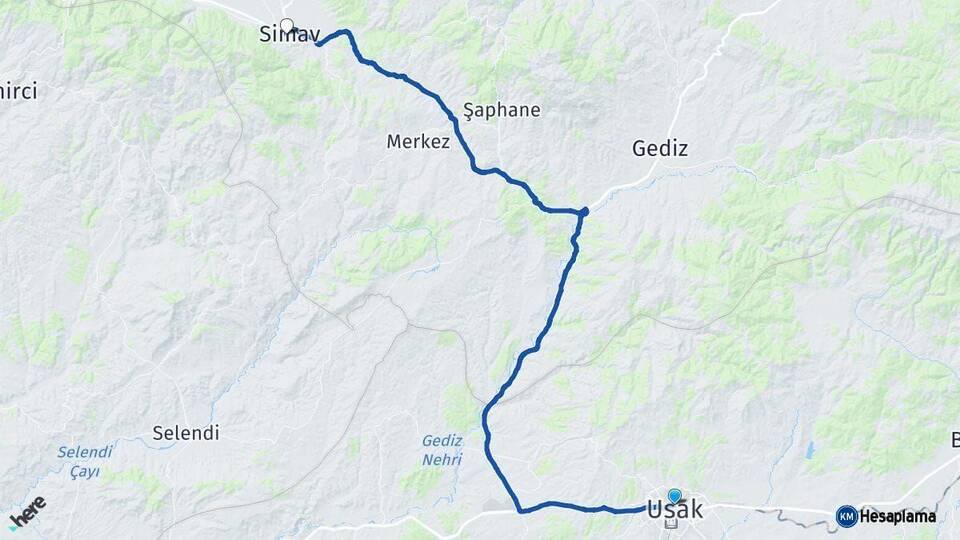 Uşak Simav Kütahya Arası Kaç Km - Yol Haritası