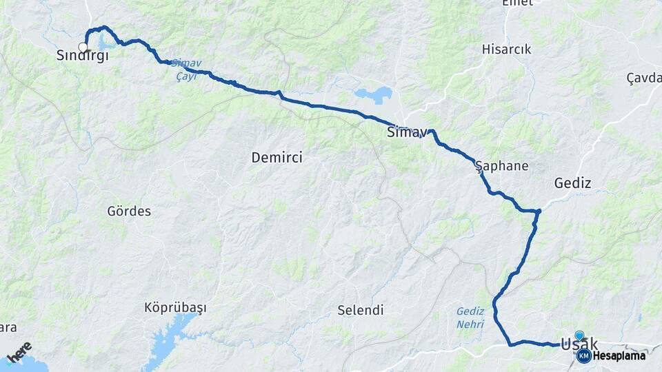 Uşak Sındırgı Balıkesir Arası Kaç Km - Yol Haritası