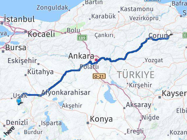 Uşak Sivaslı Amasya Arası Kaç Km - Yol Haritası