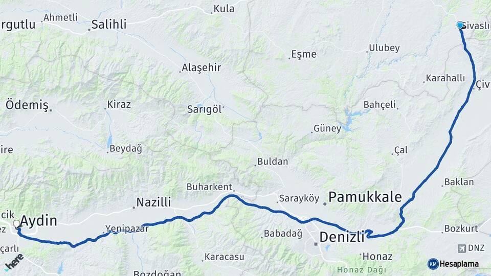 Uşak Sivaslı Aydın Arası Kaç Km - Yol Haritası