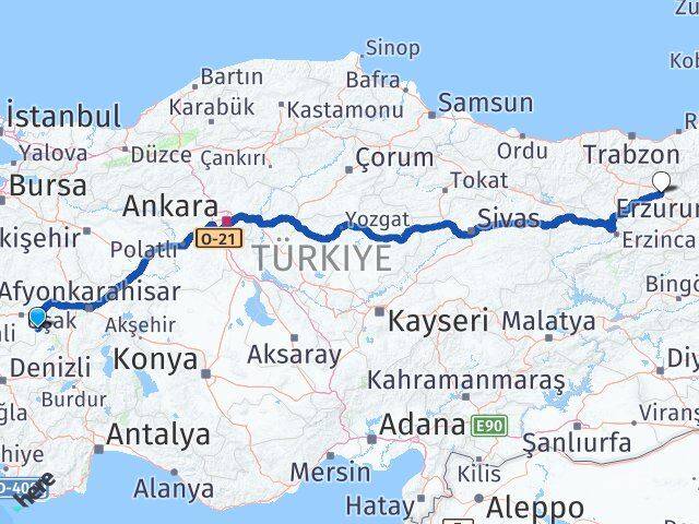 Uşak Sivaslı Bayburt Arası Kaç Km - Yol Haritası