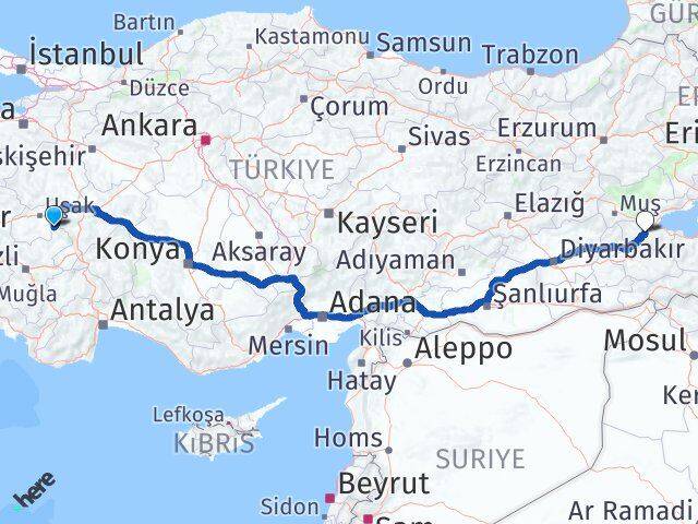Uşak Sivaslı Bitlis Arası Kaç Km - Yol Haritası