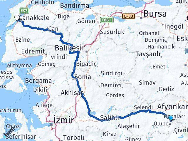 Sivaslı Çanakkale Arası Kaç Km - Yol Tarifi