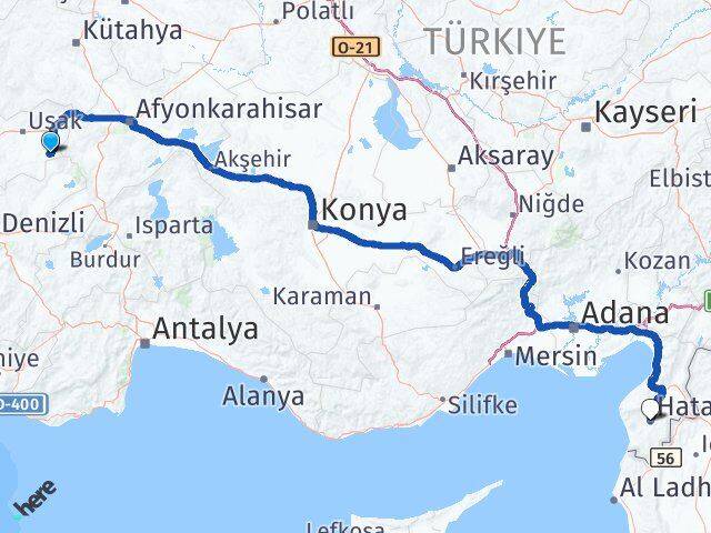Uşak Sivaslı Hatay Arası Kaç Km - Yol Haritası