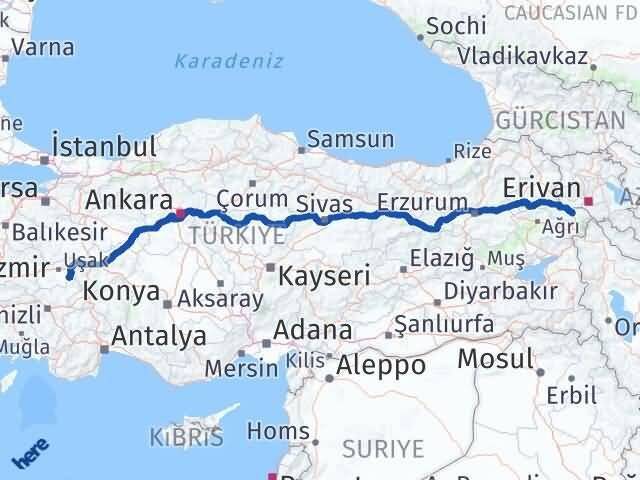 Uşak Sivaslı Iğdır Arası Kaç Km - Yol Haritası