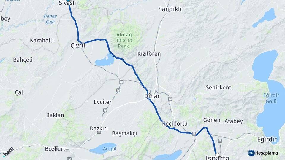 Uşak Sivaslı Isparta Arası Kaç Km - Yol Haritası