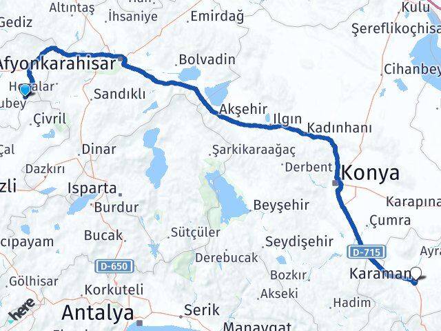 Uşak Sivaslı Karaman Arası Kaç Km - Yol Haritası