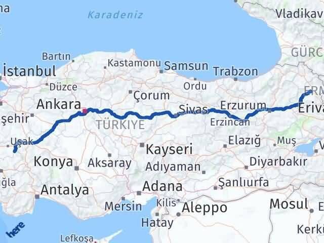 Uşak Sivaslı Kars Arası Kaç Km - Yol Haritası