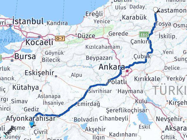 Uşak Sivaslı Kastamonu Arası Kaç Km - Yol Haritası