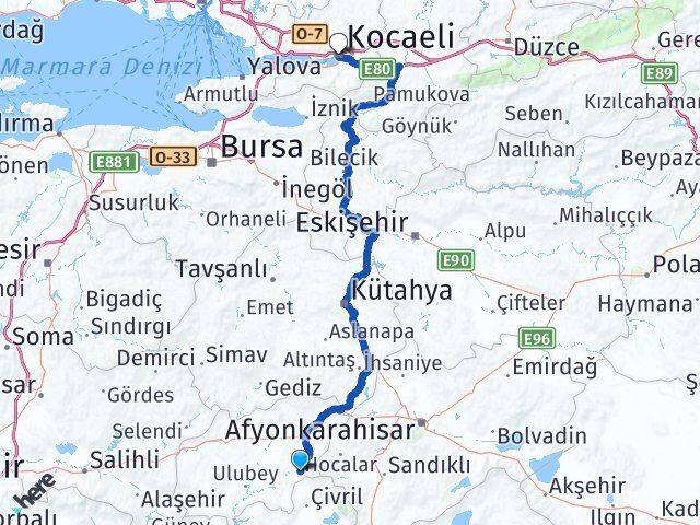 Sivaslı Kocaeli Arası Kaç Km - Yol Tarifi