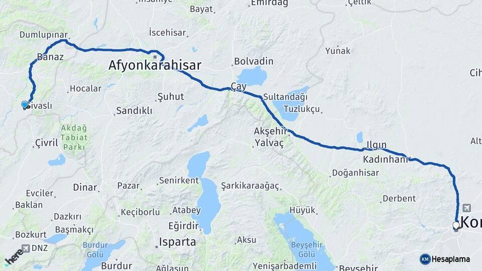 Uşak Sivaslı Konya Arası Kaç Km - Yol Haritası