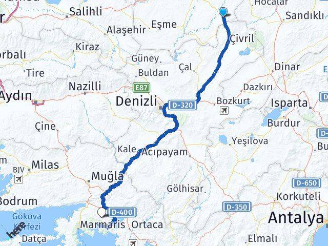 Uşak Sivaslı Muğla Arası Kaç Km - Yol Haritası