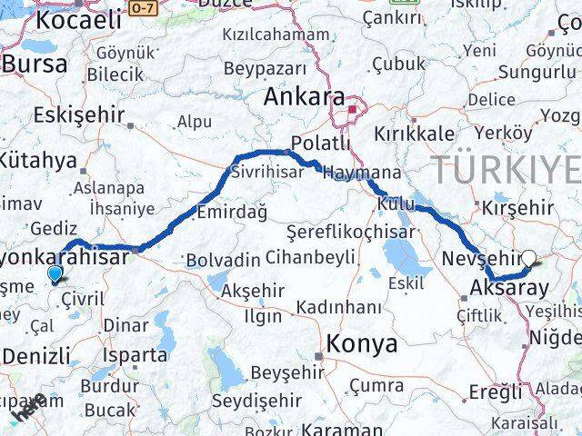 Sivaslı Nevşehir Arası Kaç Km - Yol Tarifi