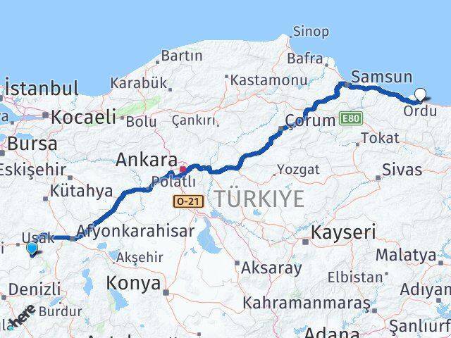 Sivaslı Ordu Arası Kaç Km - Yol Tarifi