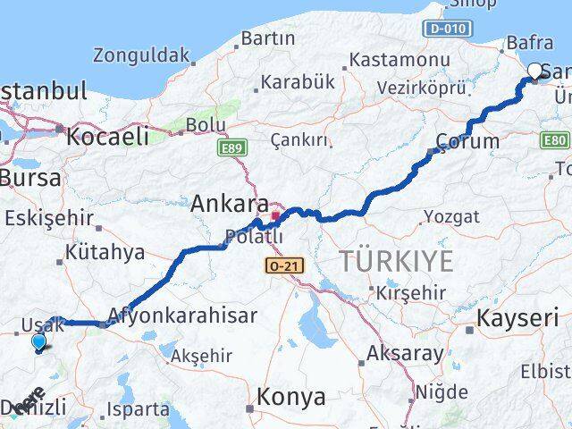 Sivaslı Samsun Arası Kaç Km - Yol Tarifi
