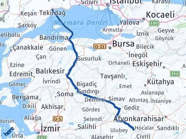 Uşak Sivaslı Tekirdağ Arası Kaç Km - Yol Haritası