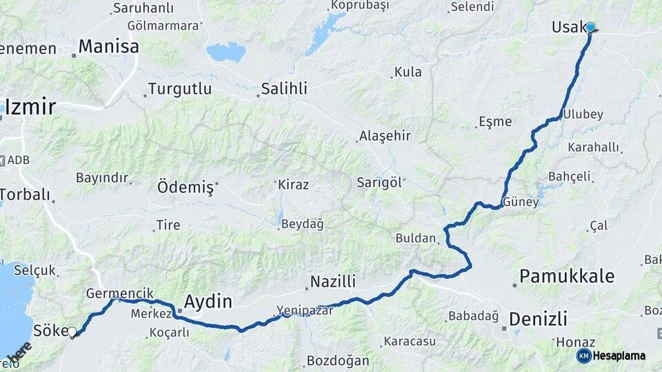 Uşak Söke Aydın Arası Kaç Km - Yol Haritası