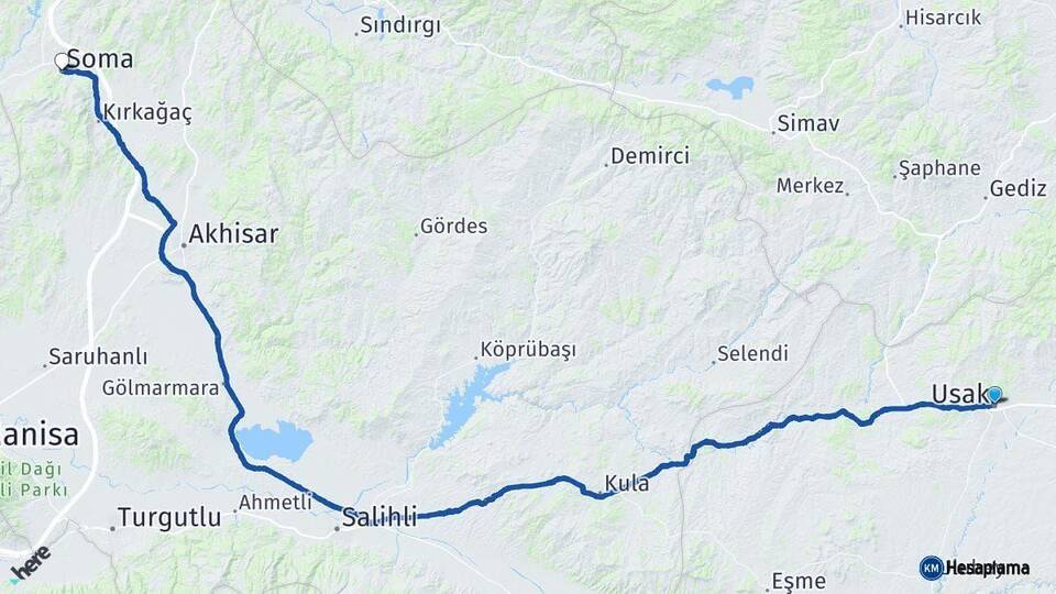 Uşak Soma Manisa Arası Kaç Km - Yol Haritası