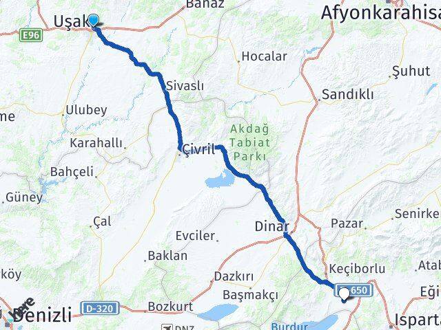Uşak Süleyman Demirel Havalimanı Arası Kaç Km - Yol Haritası