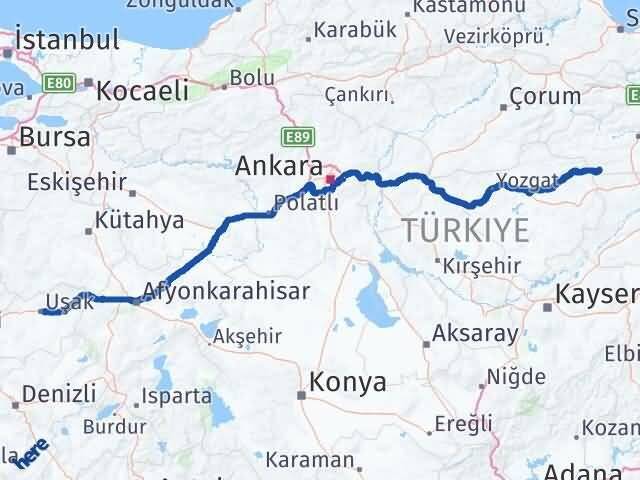 Uşak Sulusaray Tokat Arası Kaç Km - Yol Haritası
