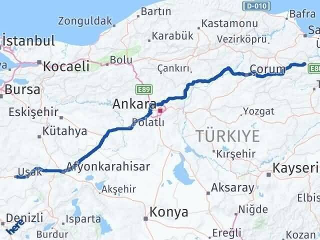 Uşak Taşova Amasya Arası Kaç Km - Yol Haritası