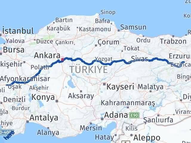 Uşak Tercan Erzincan Arası Kaç Km - Yol Haritası