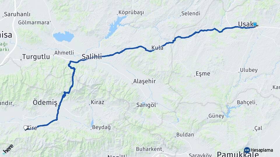 Uşak Tire İzmir Arası Kaç Km - Yol Haritası