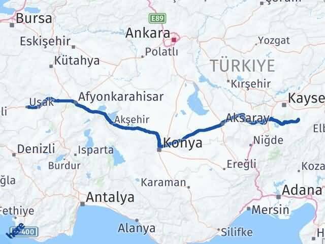 Uşak Tomarza Kayseri Arası Kaç Km - Yol Haritası