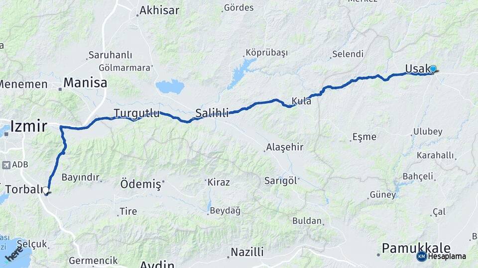 Uşak Torbalı İzmir Arası Kaç Km - Yol Haritası