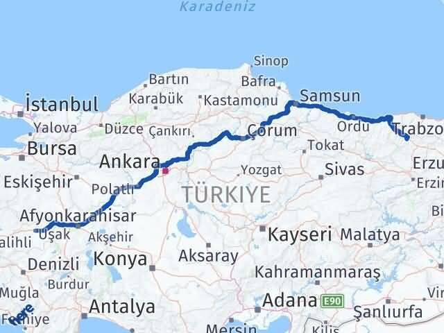Uşak Torul Gümüşhane Arası Kaç Km - Yol Haritası