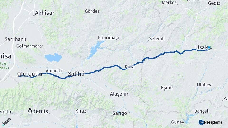 Uşak Turgutlu Manisa Arası Kaç Km - Yol Haritası